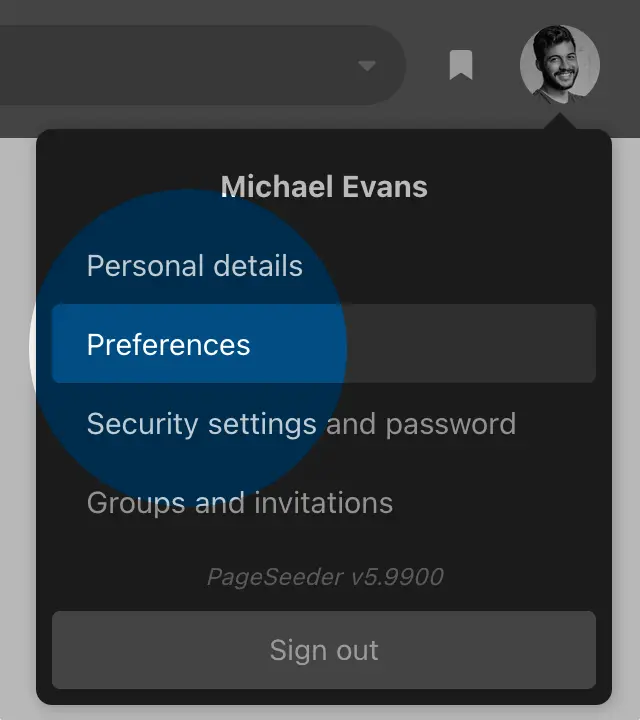 Account menu – Preferences