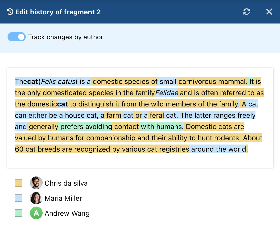 Track changes by author
